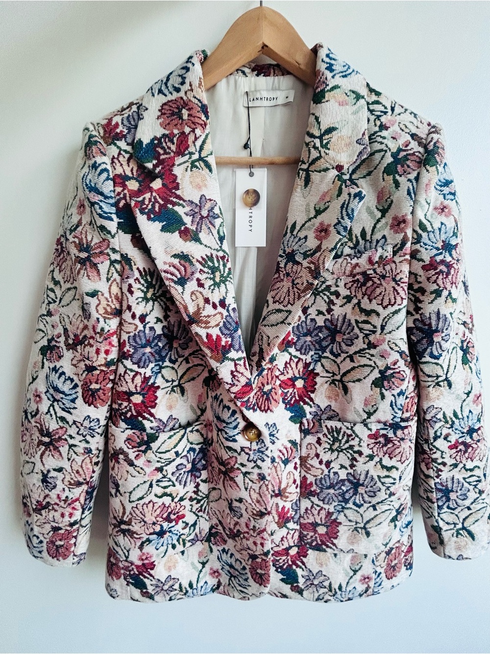 Floral Embroidered Brocade Tapestry Blazer Jacket Cream colorful - Picture 4 of 8